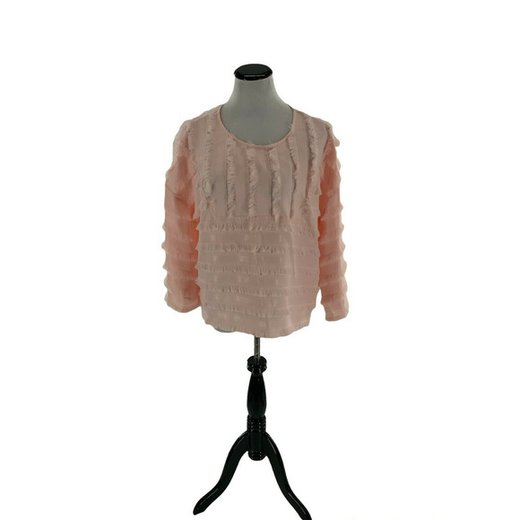 Cupio Top Womens Size Large Salmon Pink Long Sleeves Ruffles Casual Blouse NWT - Picture 1 of 10
